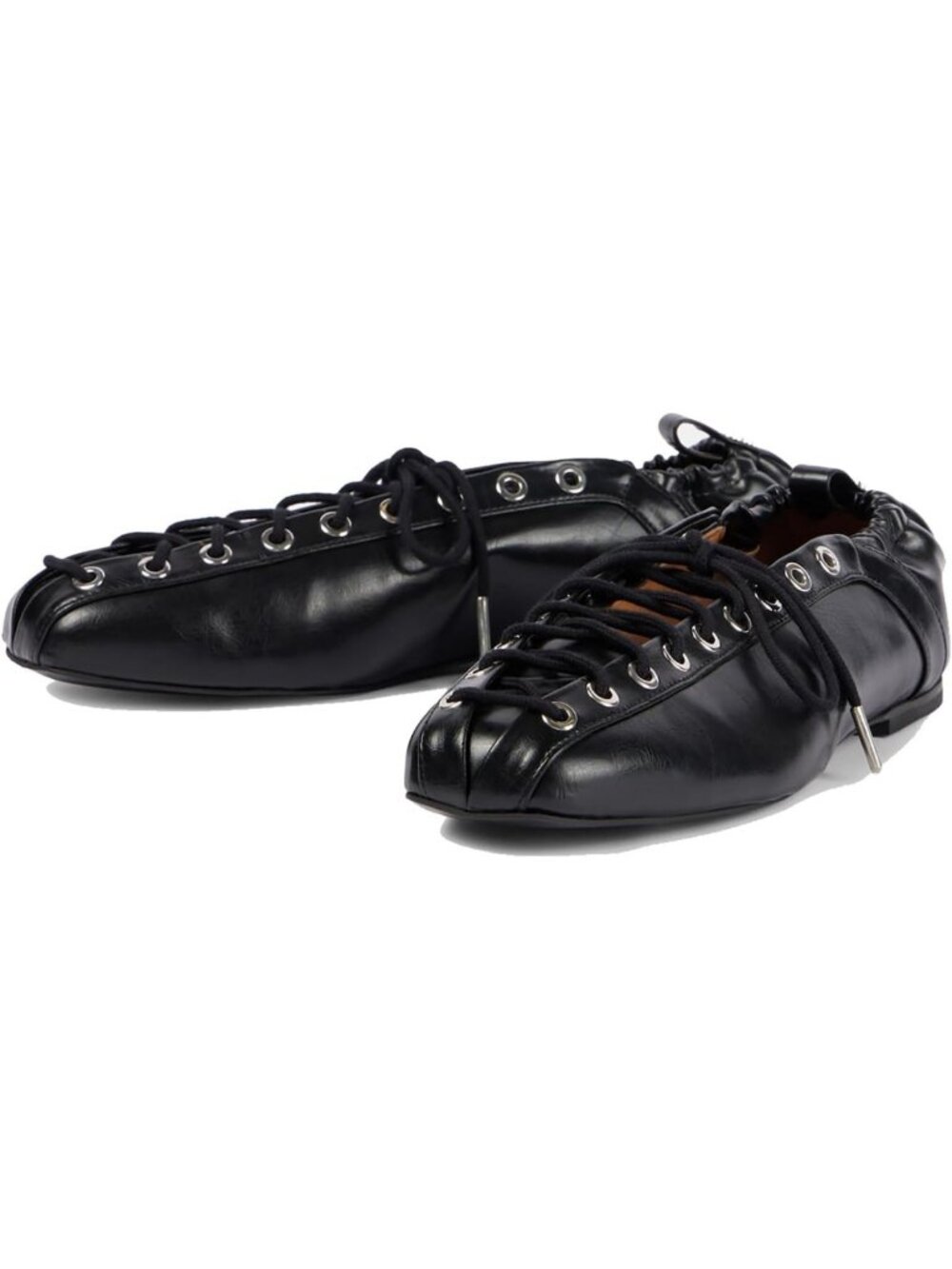 Stylish Women's Leather Ballet Flats - Square Toe Lace-Up Comfort Slip-On Shoes